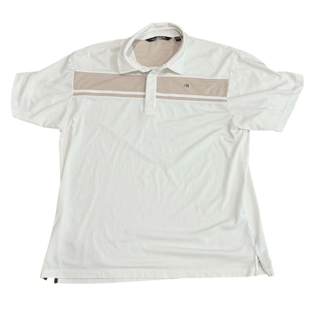 TravisMathew Men's XXL White Performance Golf Polo Chest Stripe Texture